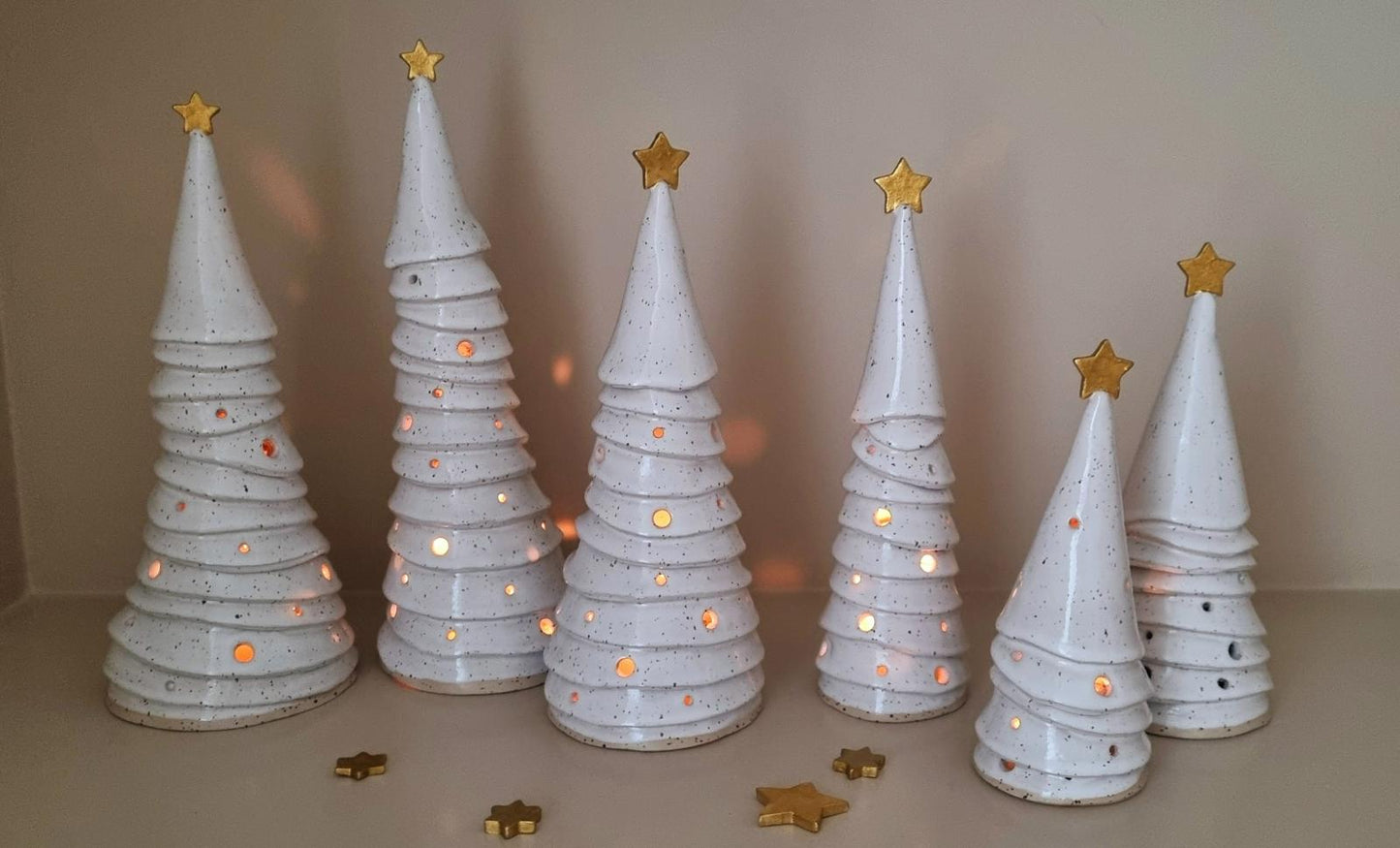 Ceramic Christmas Tree, white pierced Holiday luminary