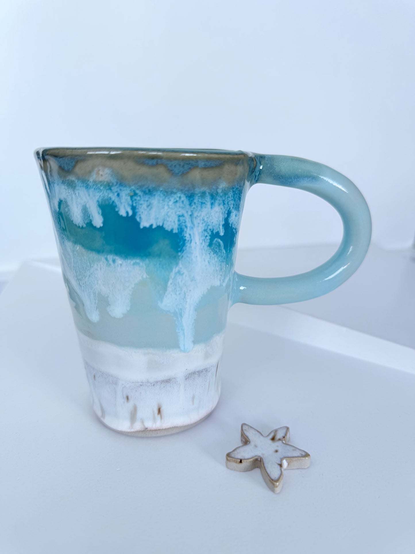 Strand-Ozean-Becher, kleine blau-türkis handgemachte Tasse