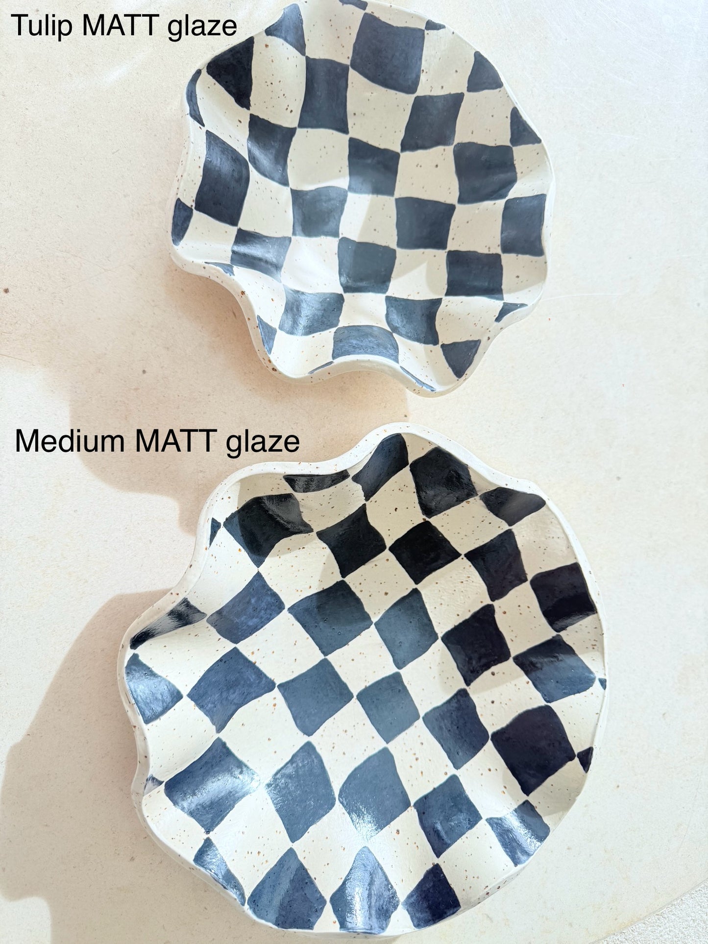 Black Checkers Handpainted ruffle bowl, eclectic style