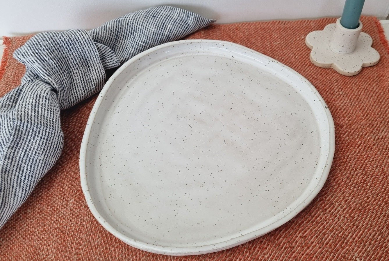 White speckled organic shape plate