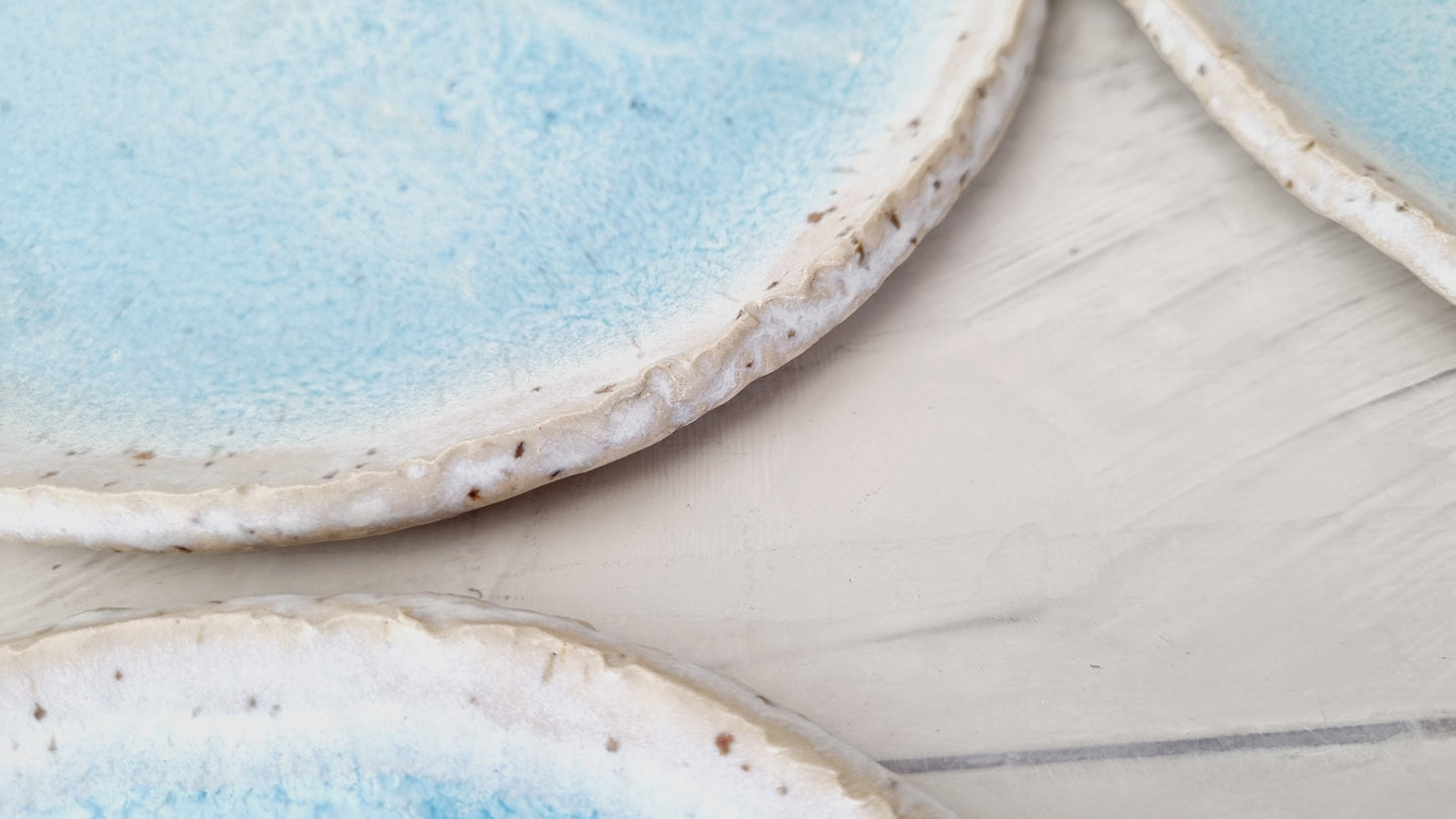 Coastal style plates for beach house. The rim reflects the beauty of the beach