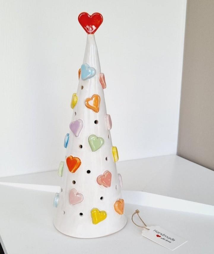 Large handmade candle holder with hearts