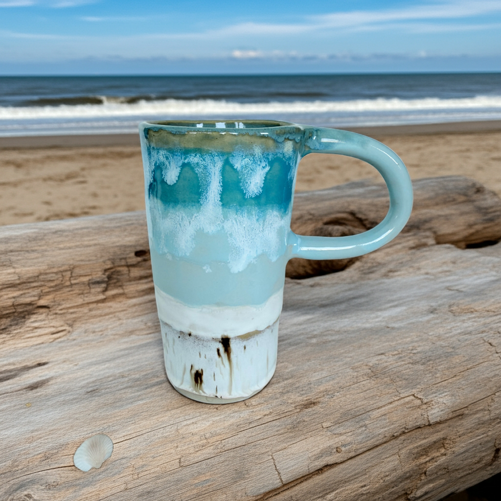 Strand-Ozean-Becher, kleine blau-türkis handgemachte Tasse