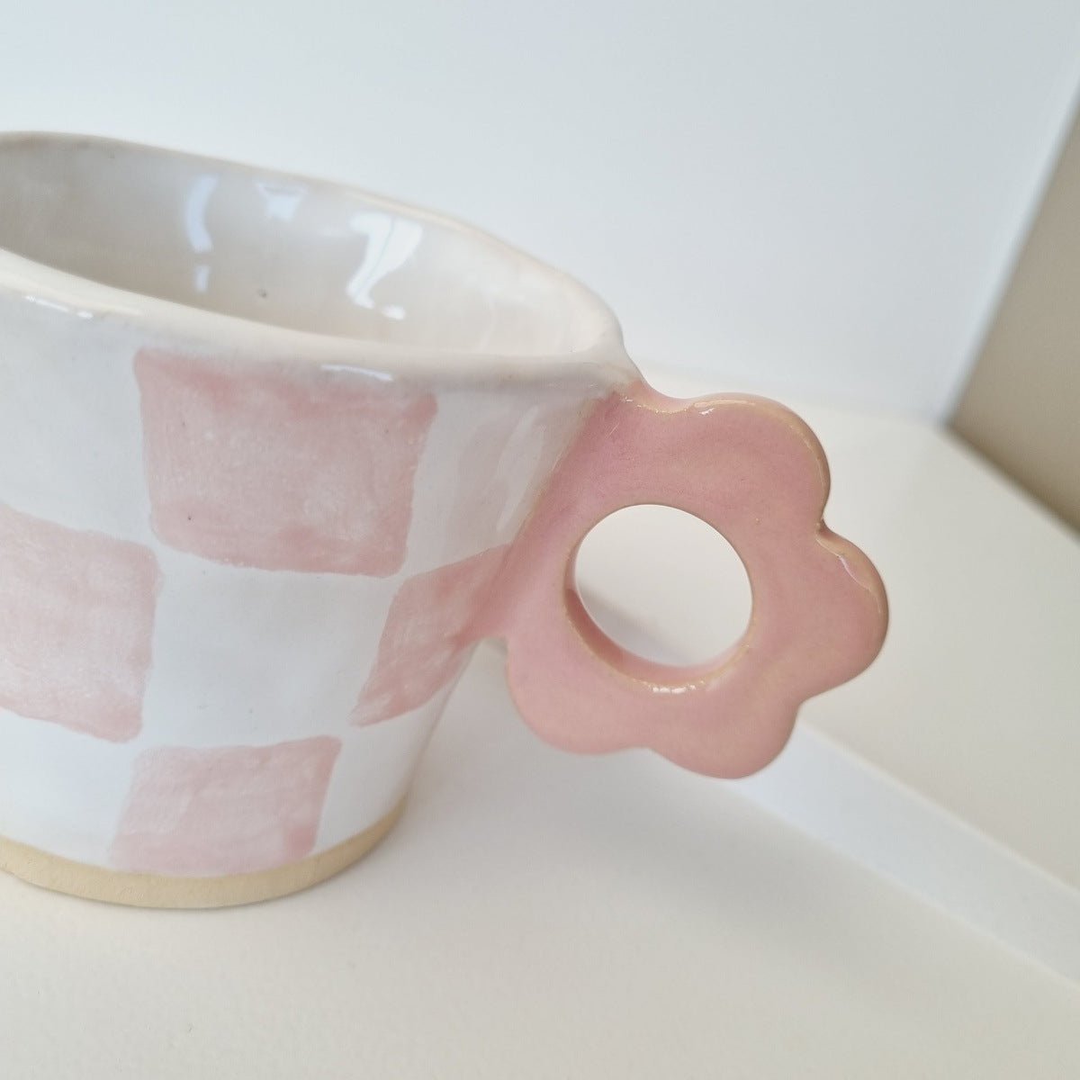 Cute unique small cup, pink and white