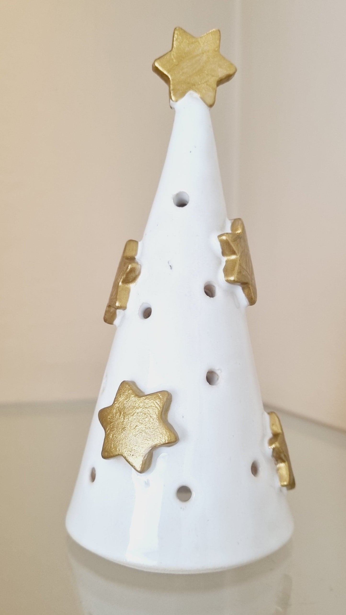 Ceramic Tree with golden stars, Small Space Christmas Tree