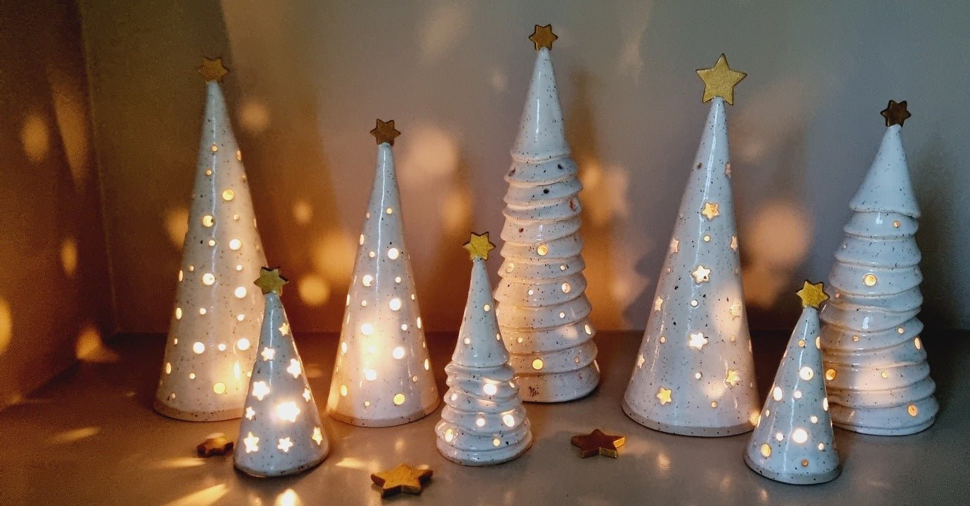 Ceramic Christmas Tree, white handmade Holiday luminary – Bri Ceramics