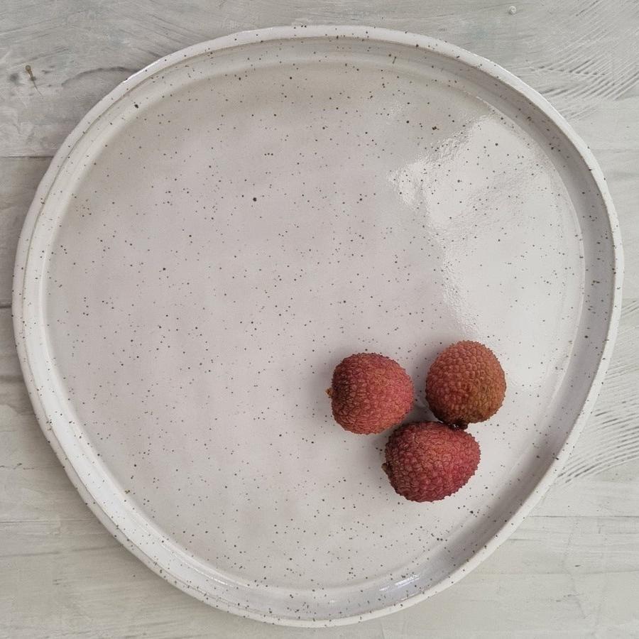 Handmade white stoneware plate, dishwasher safe