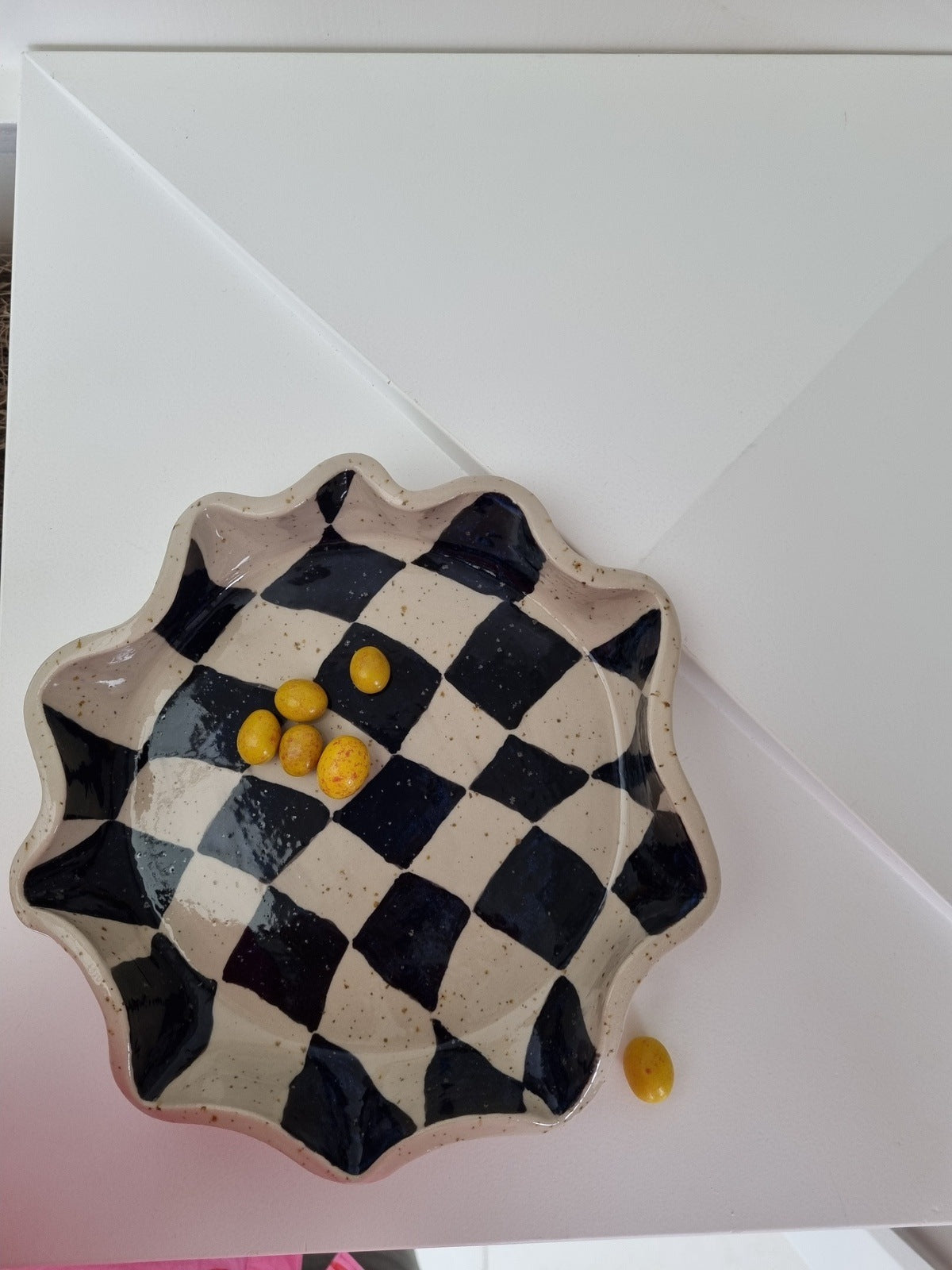 Black Checkers Handmade ruffle tulip bowl