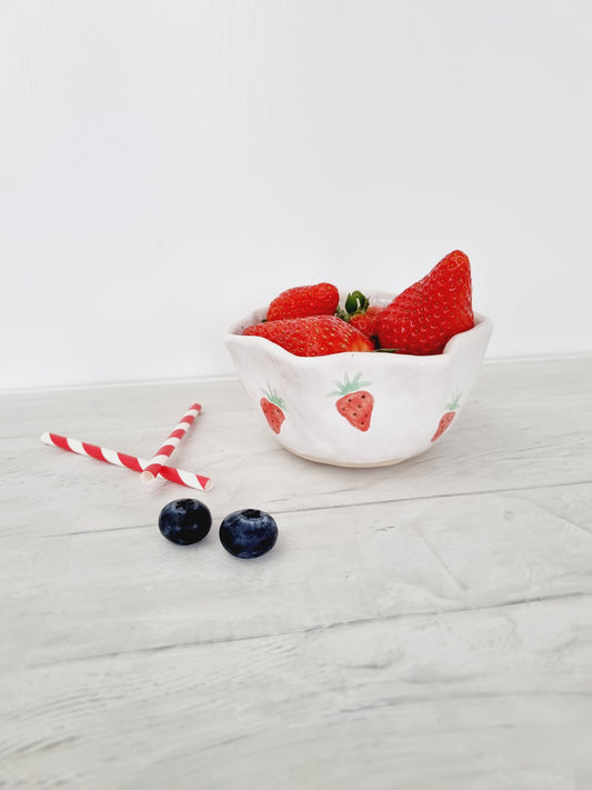 Small handmade bowl, handpainted with strawberries or cherries