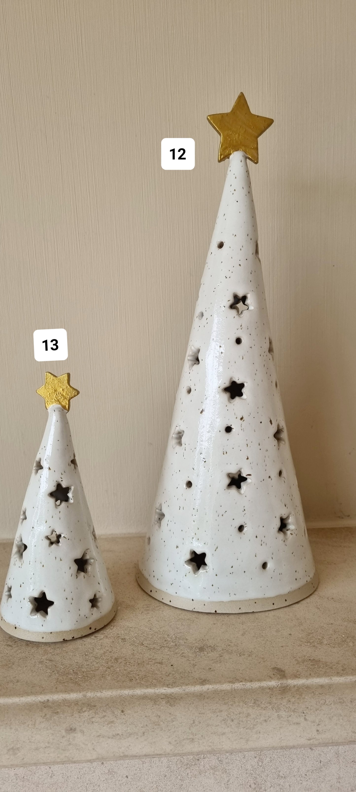 Ceramic Christmas Tree Candle Holder, white handmade Holiday luminary