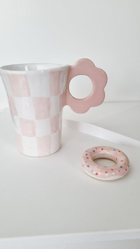 Handmade Pink checkers mug