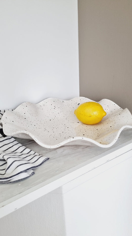 Handmade Centerpiece bowl white black spots