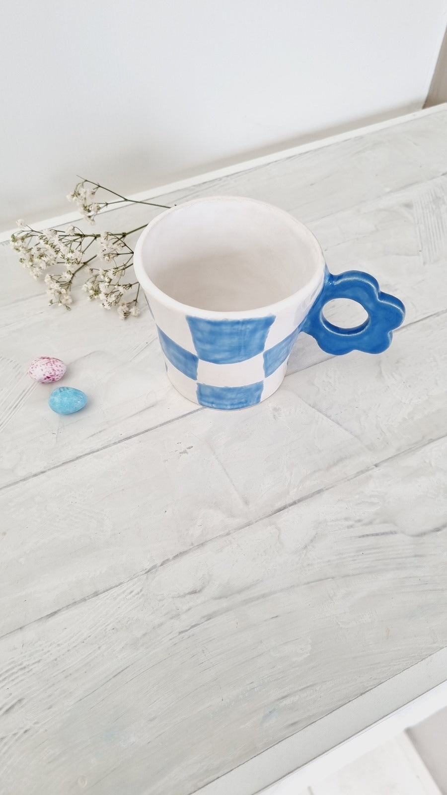 Handmade white and blue mug