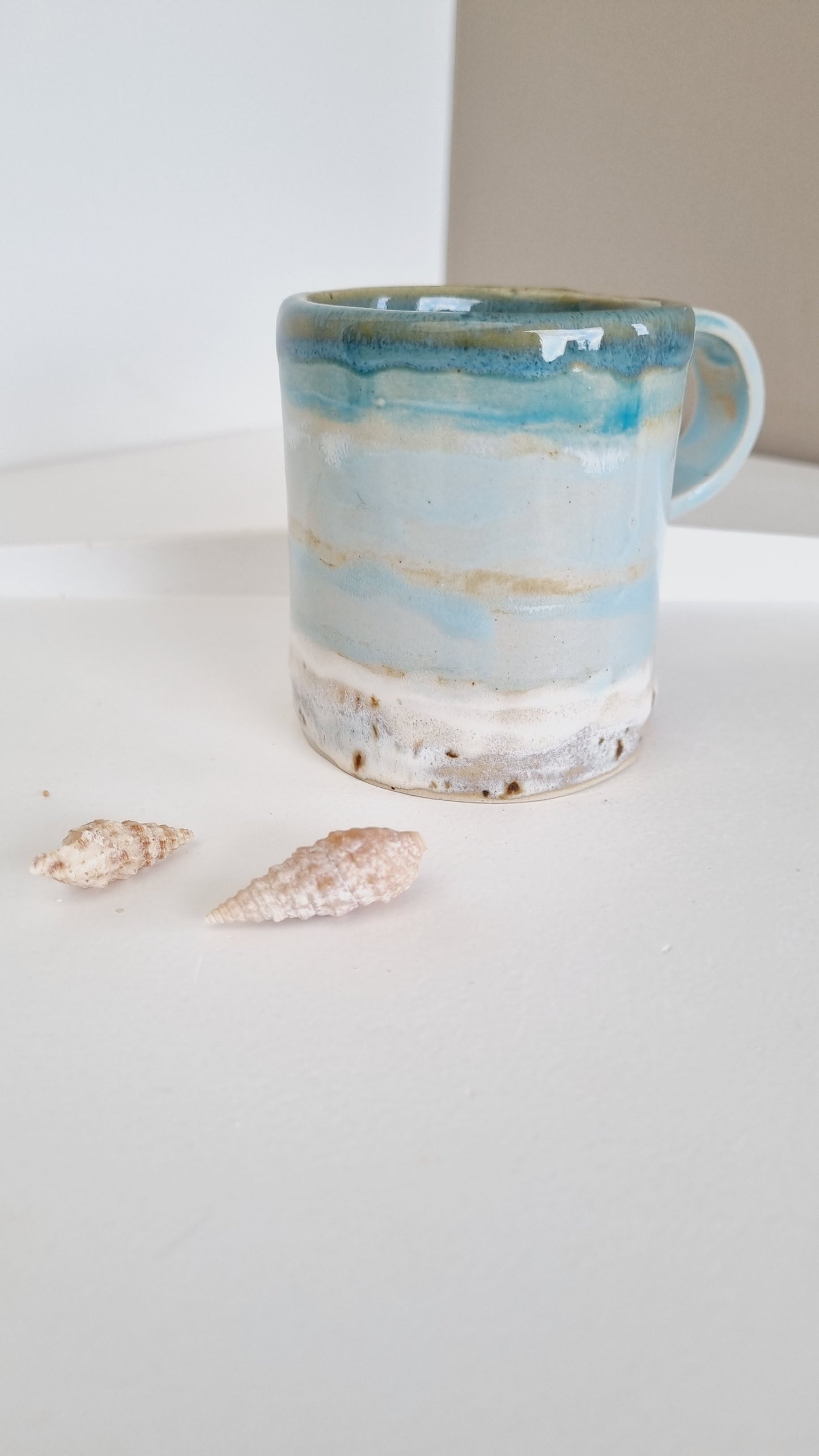 Beachy ocean mug, small blue turquoise handmade and handpainted cup