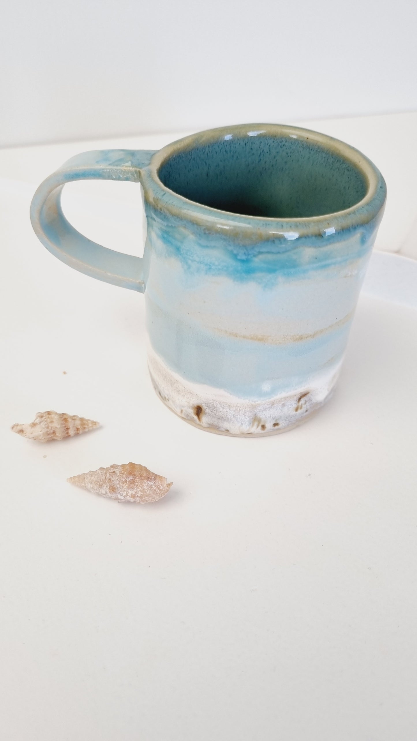 Beachy ocean mug, small blue turquoise handmade and handpainted cup