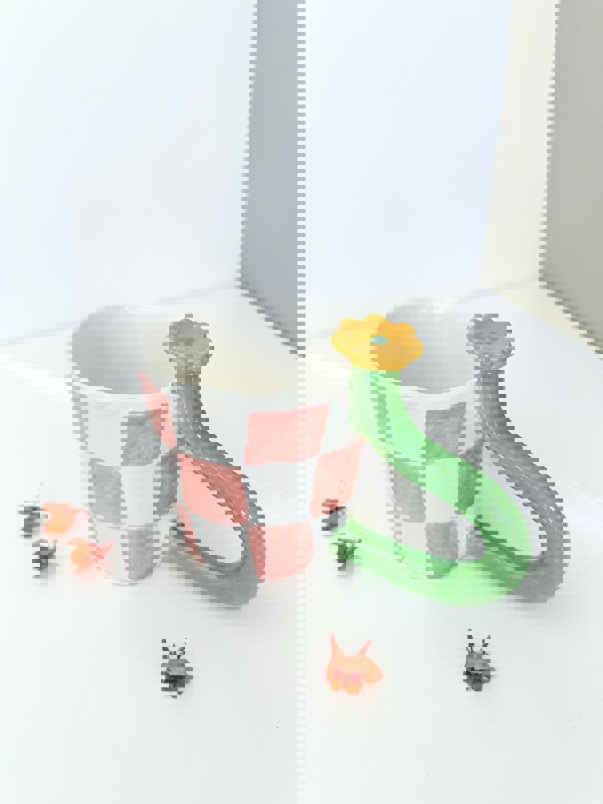 Mug with bold handle unique handmade checkers mug handpainted ,