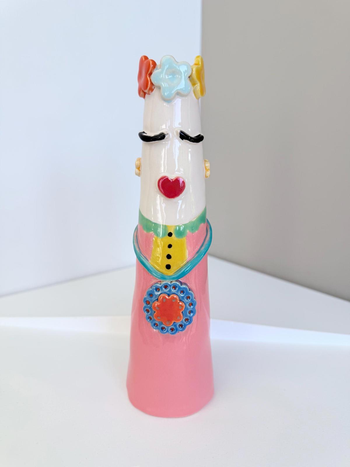 Unique vase with face , handmade and hand painted one of a kind ceramic vase, Frida Kahlo inspired vase, unique gift.
