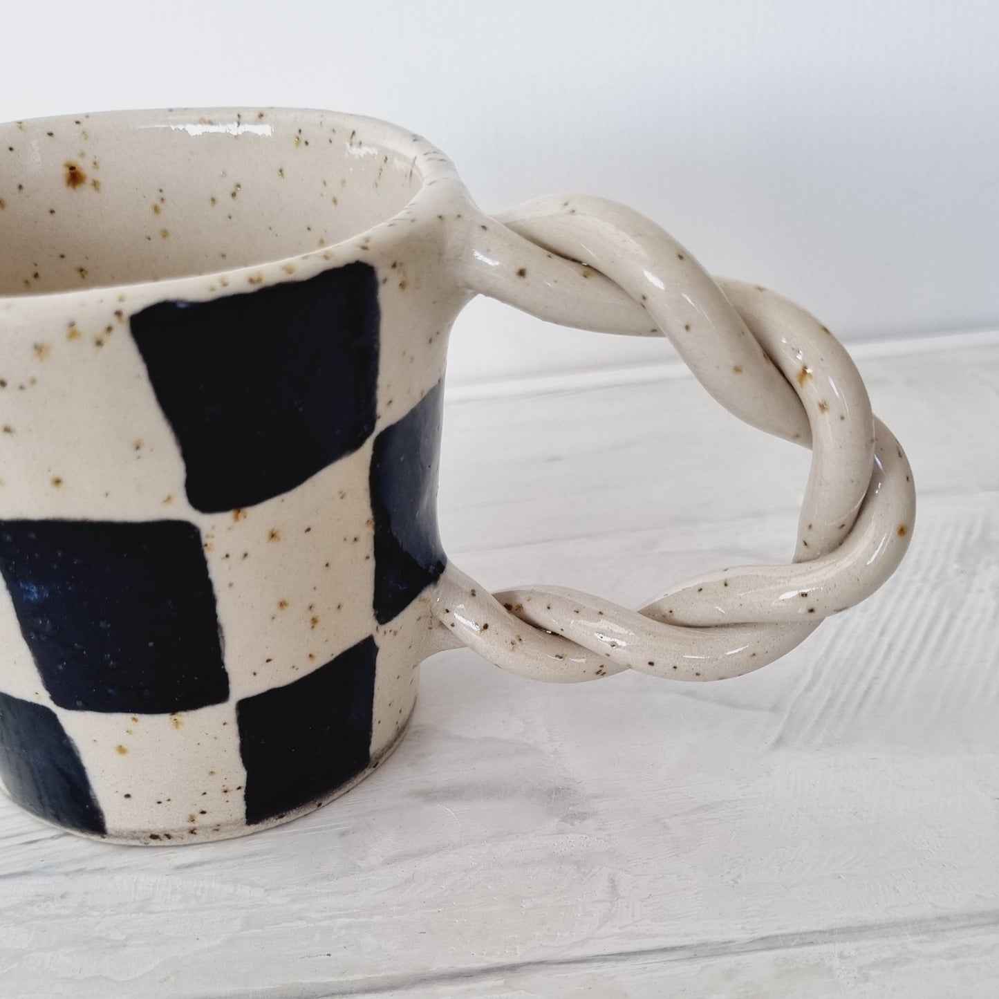 Black checkers mug handpainted