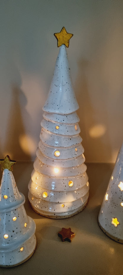 Ceramic Christmas ribbon tree luminary