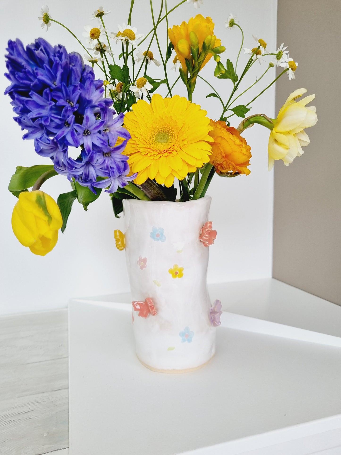 handmade whimsical luxury vase with butterflies in 3D