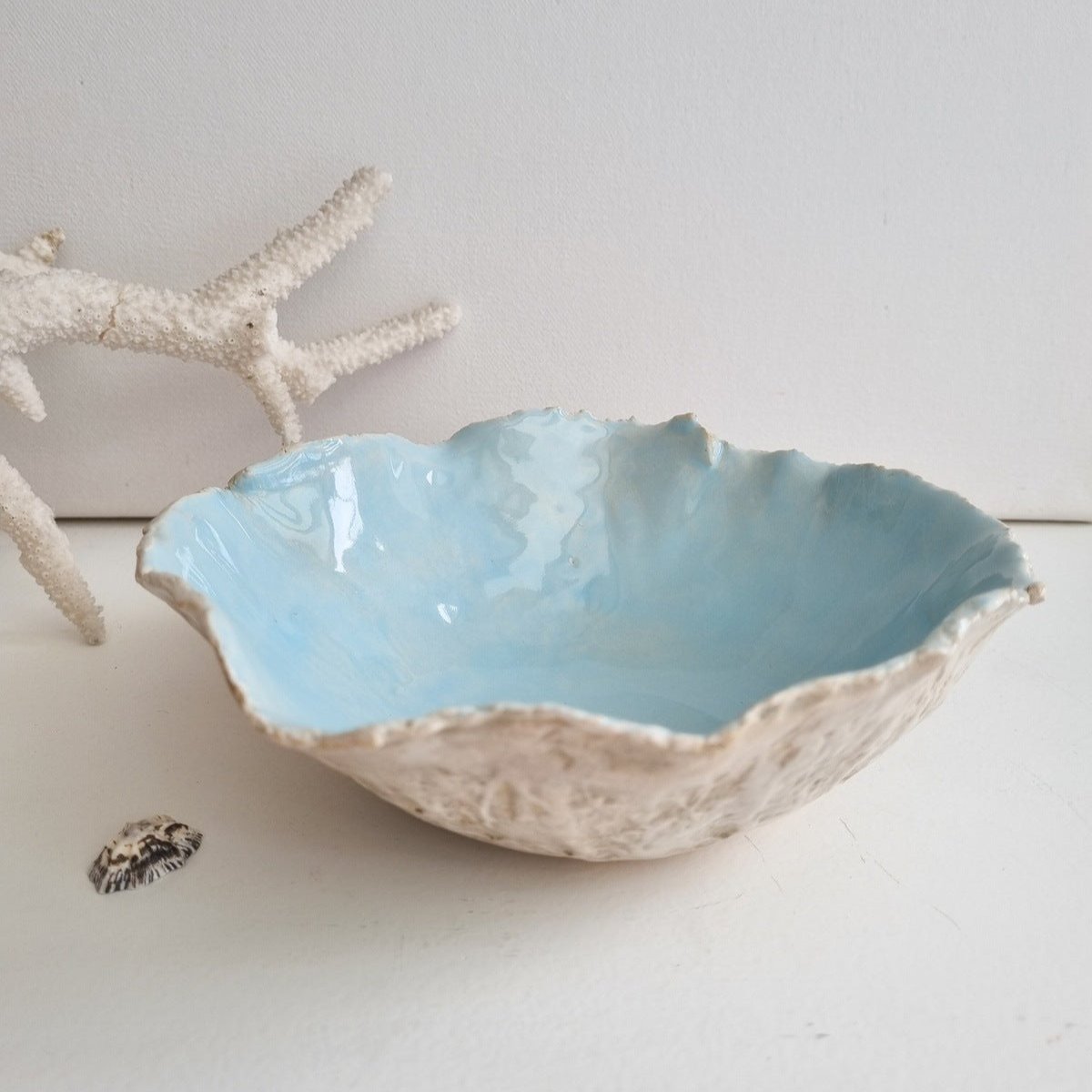 Artistic handmade ceramic bowl, turquoise beach homedecor