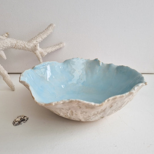 Artistic handmade ceramic bowl, turquoise beach homedecor