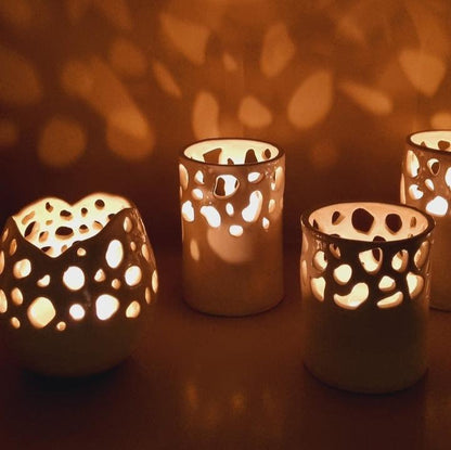 Handmade white luminairies, handcarved