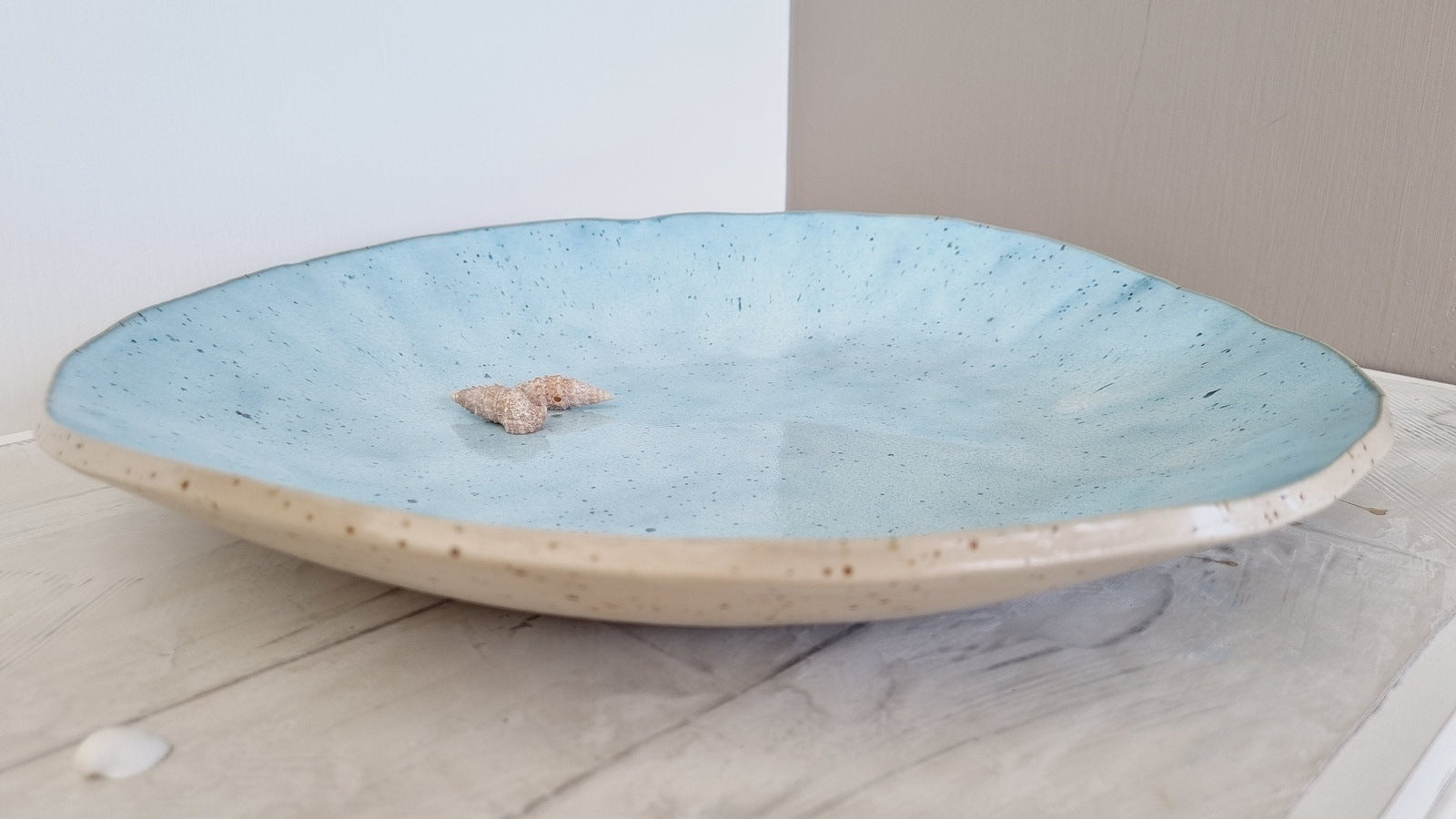 Large blue speckled bowl