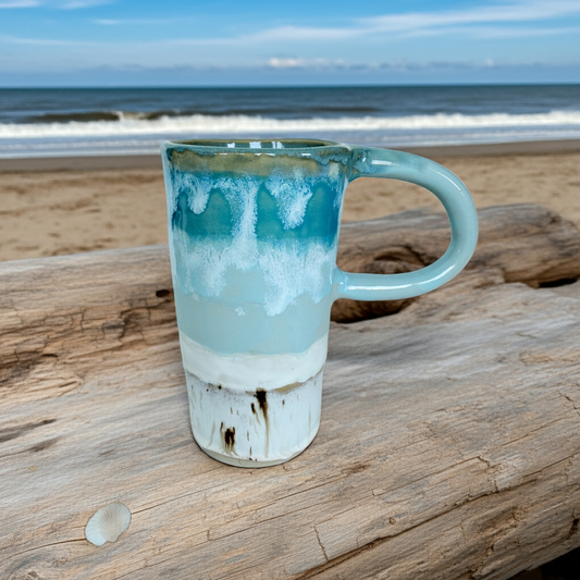 Strand-Ozean-Becher, kleine blau-türkis handgemachte Tasse 