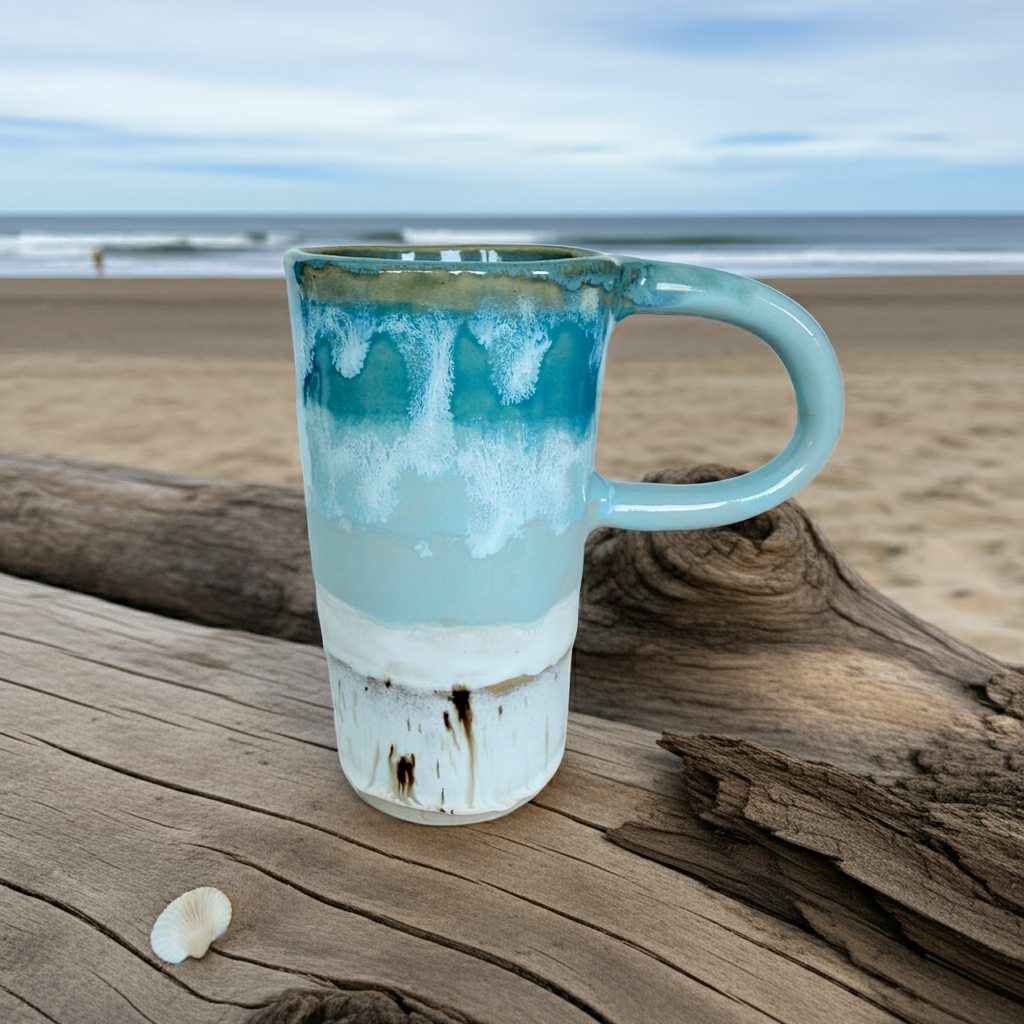 Strand-Ozean-Becher, kleine blau-türkis handgemachte Tasse 