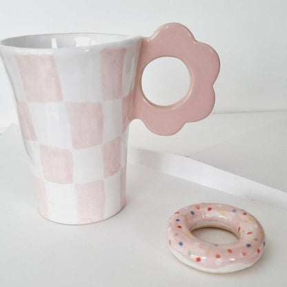 Handmade Pink checkered mug