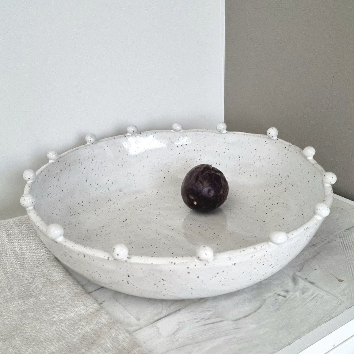 Ceramic Bowl with black speckles, unique shape. Modern farmhouse style