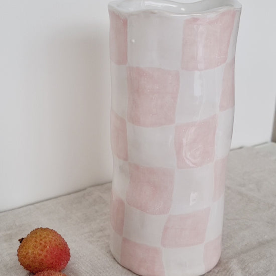 Handmade pink checkers vase, modern minimalistic  style