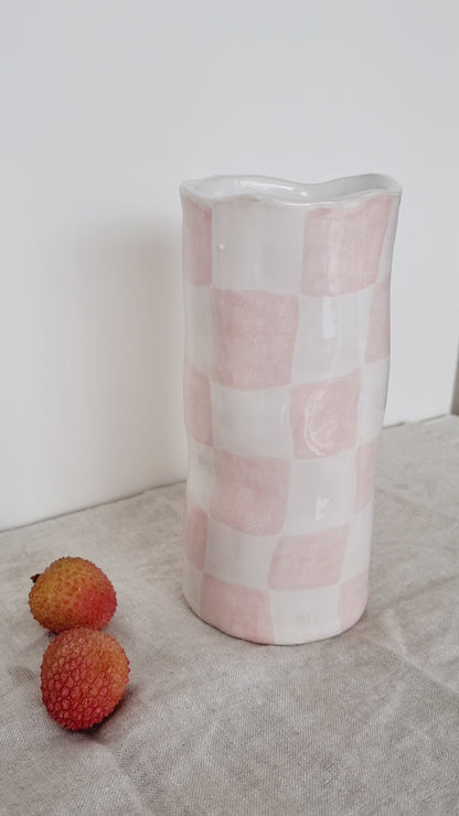 Handmade pink checkers vase, modern minimalistic  style