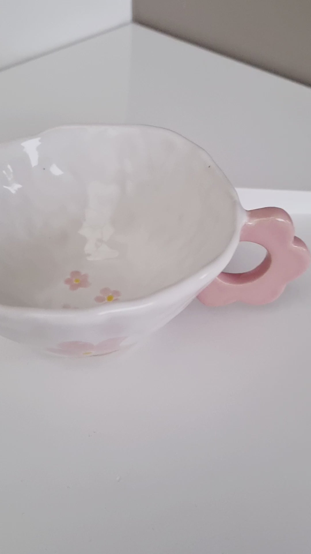 Girly cute mug. Handmade white and pink cup. 