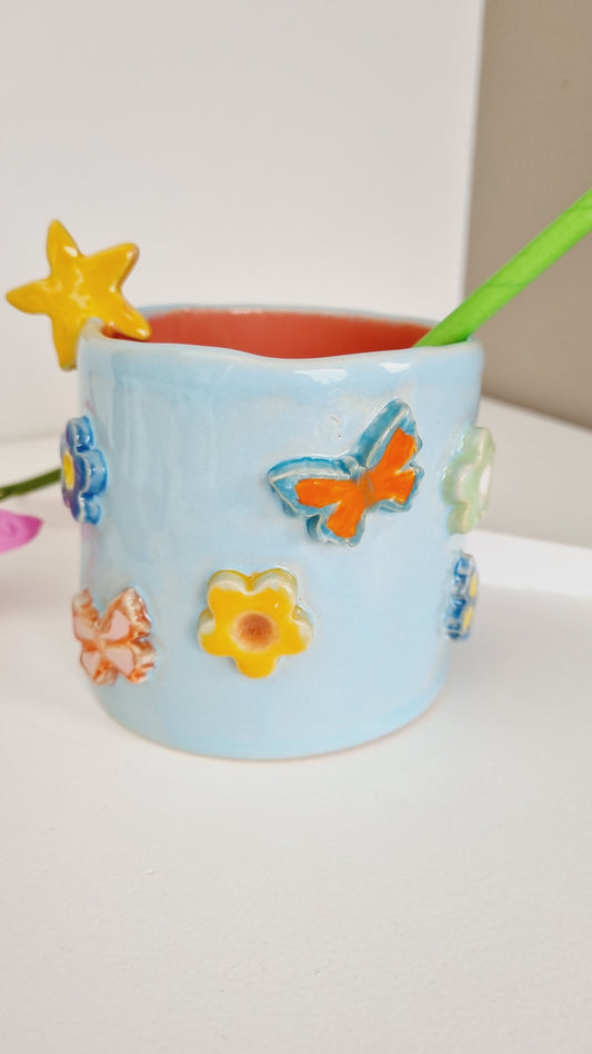 Handmade Tiki mug cocktail glass, colorful tropical cocktail mug