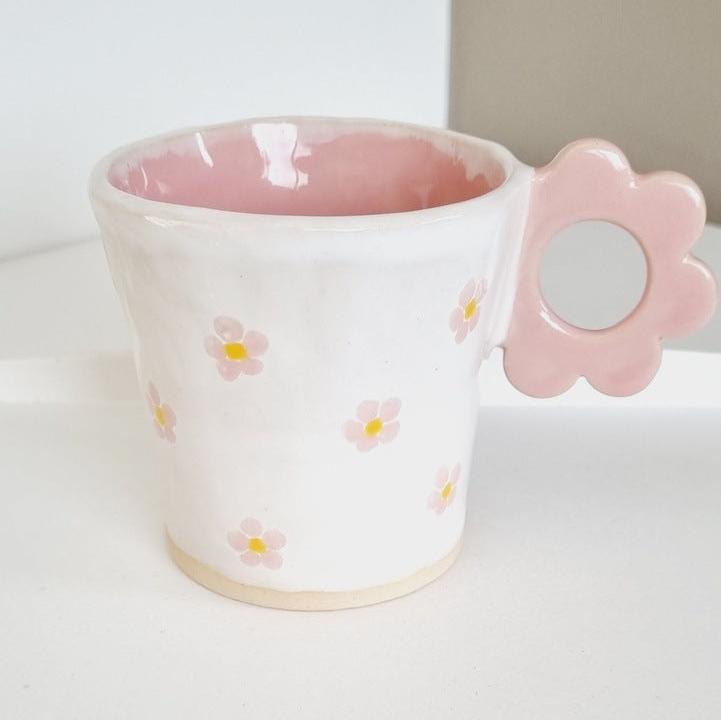 Cute girly cup handpainted with pink daisies