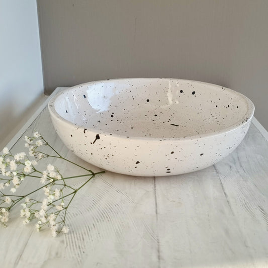 Organic bowl handmade white with black spots modern farmhouse style