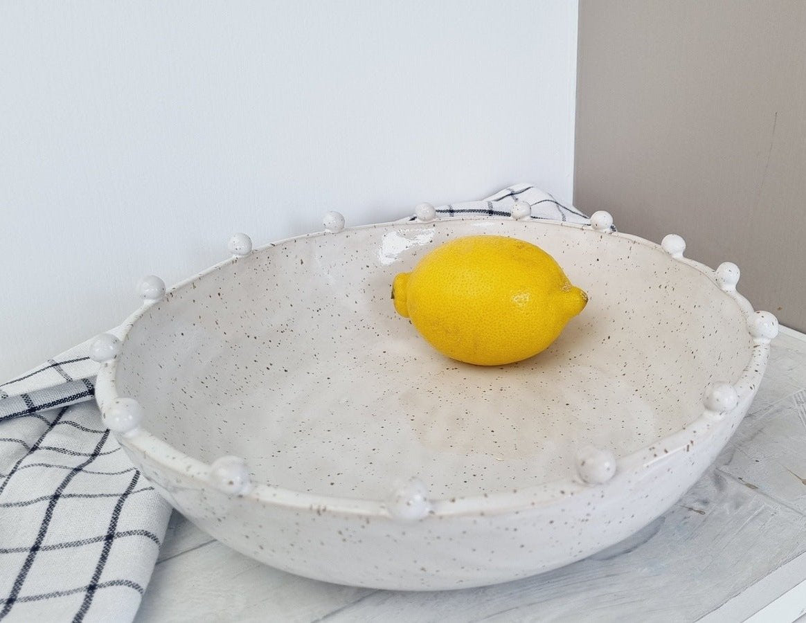 Modern farmhouse style decorative ceramic bowl for fruit or centerpiece bowl