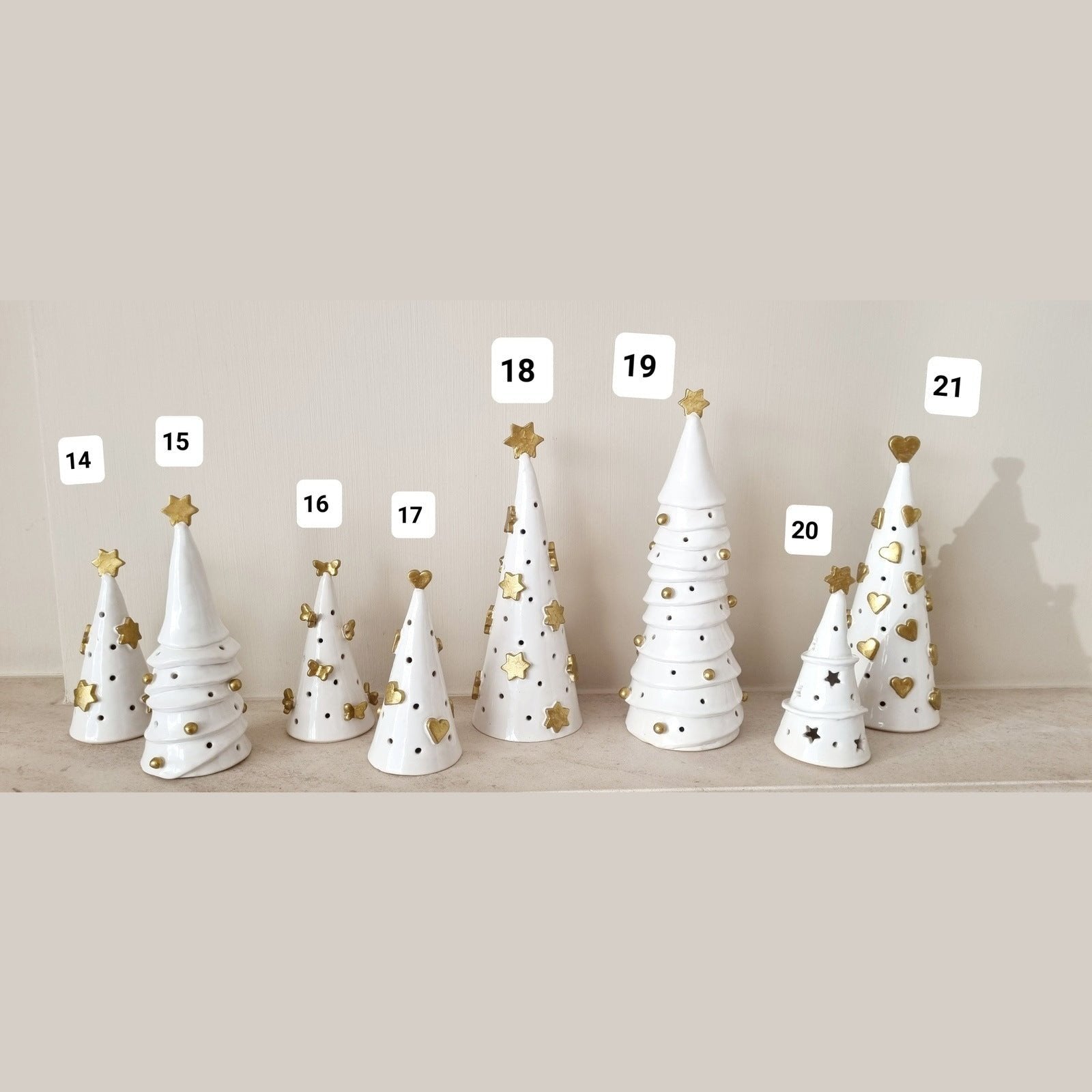 hndmade white ceramic christmas trees